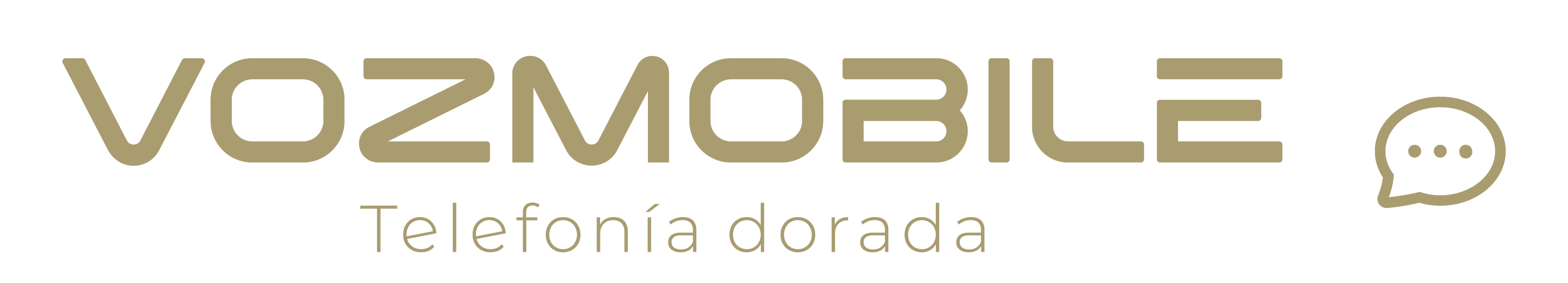 logotipo vozmobile telefonía dorada, con la mejor cobertura